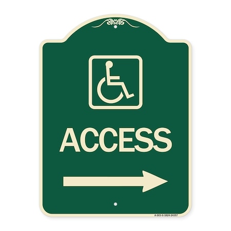 Signmission Access W/ Updated Isaand Right Arrow Heavy-Gauge Aluminum Architectural Sign, 24" H, G-1824-24357 A-DES-G-1824-24357